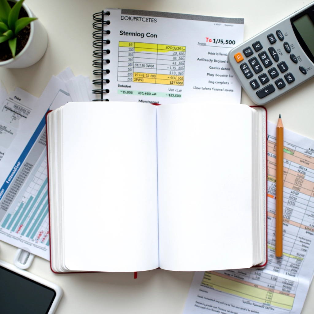 Valence Analytics editorial workspace with research materials, financial documents, and analysis tools on a clean desk